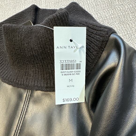 Ann Taylor Petite Faux Leather Knit Dress Medium Mob Wife Turtleneck Belt New - Picture 5 of 10